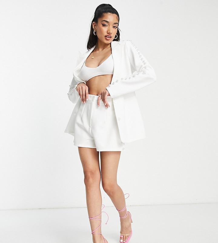 Saint Genies Pearl Trim Tailored Shorts In White - Part Of A Set