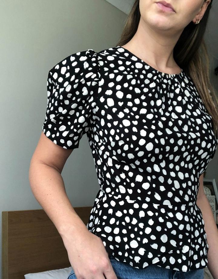 Miss Selfridge Tea Blouse In Monochrome Smudge Print-black