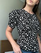 Miss Selfridge Tea Blouse In Monochrome Smudge Print-black