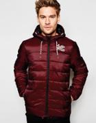 Blend Quilted Hooded Nylon Jacket In Red - Andora Red