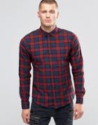 Blend Slim Check Shirt Wood Red - Red