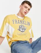 Asos Design Oversized T-shirt In Yellow Color Block With Collegiate Print