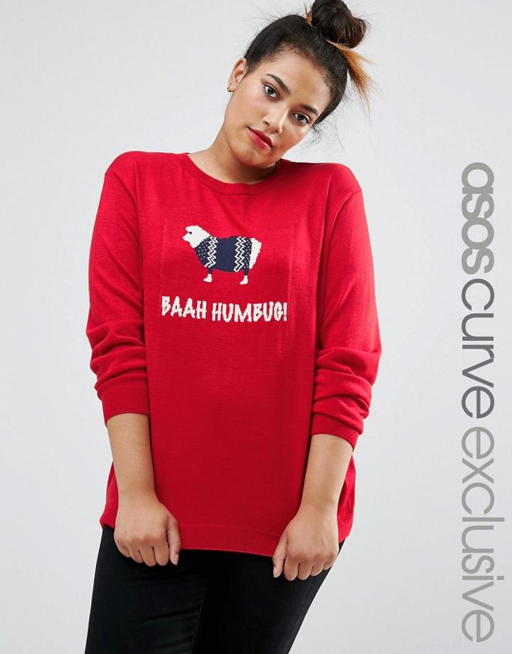 Asos Curve Holidays Sweater With Bahh Humbug Sheep - Red