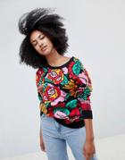 Asos Design Jumper In Floral Pattern With V Back - Multi