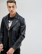 Jack & Jones Premium Leather Biker Jacket - Black