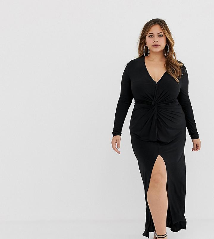 Club L Plus Slinky Knot Detail Maxi Dress-black