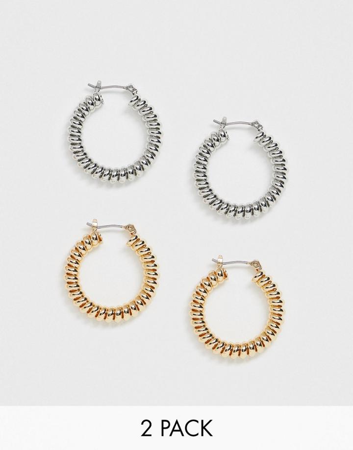 Asos Design Pack Of 2 Hoop Earrings In Tube Wrapped Design - Multi