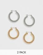Asos Design Pack Of 2 Hoop Earrings In Tube Wrapped Design - Multi