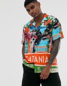 Asos Design Relaxed Fit Italian Scenic Shirt-blue