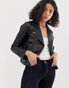 Asos Design Soft Leather Biker Jacket-black