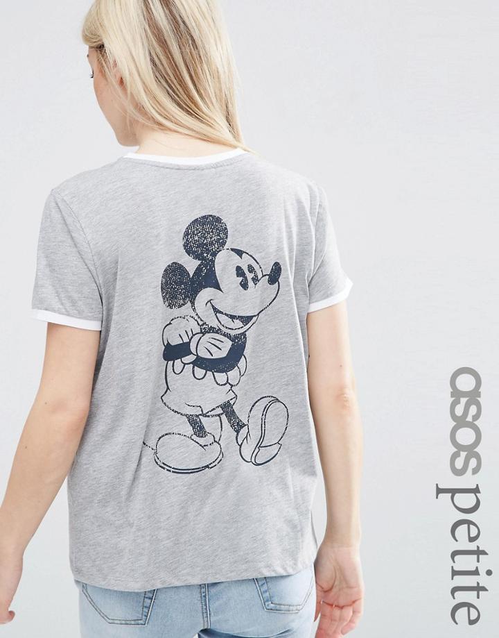 Asos Petite T-shirt With Mickey Mouse Print And Tipping - White