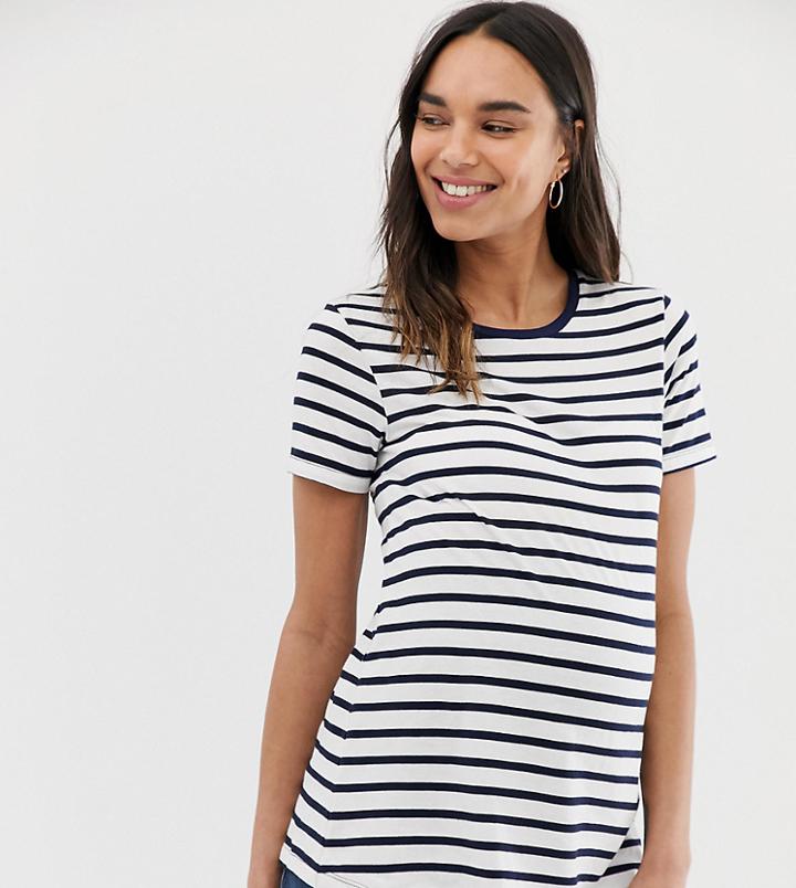 Asos Design Maternity T-shirt With Crew Neck In Stripe - Navy