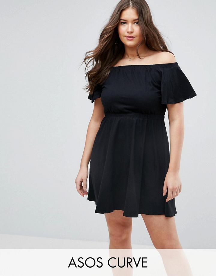 Asos Curve Off Shoulder Skater Dress - Black
