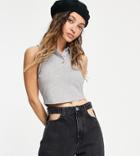 Noisy May Exclusive Cropped Polo T-shirt In Gray-grey