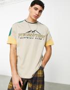 Asos Design Relaxed T-shirt In Beige Color Block With Outdoors Print-neutral