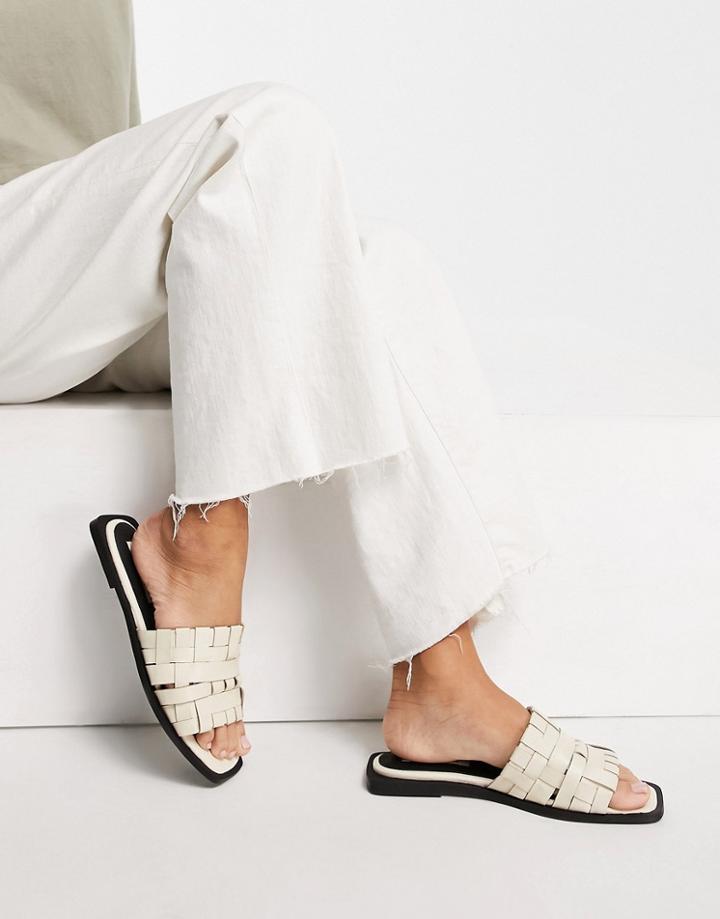 Asra Syril Flat Woven Sandals In Milk Leather-white