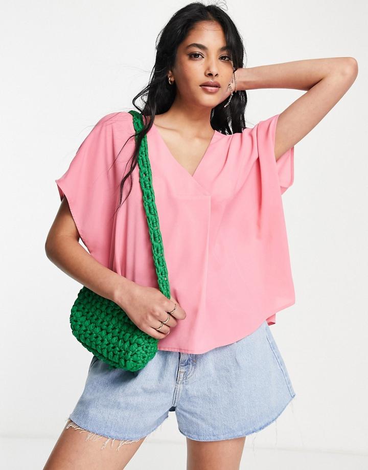 French Connection Short Sleeve Blouse In Bubblegum Pink