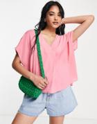 French Connection Short Sleeve Blouse In Bubblegum Pink