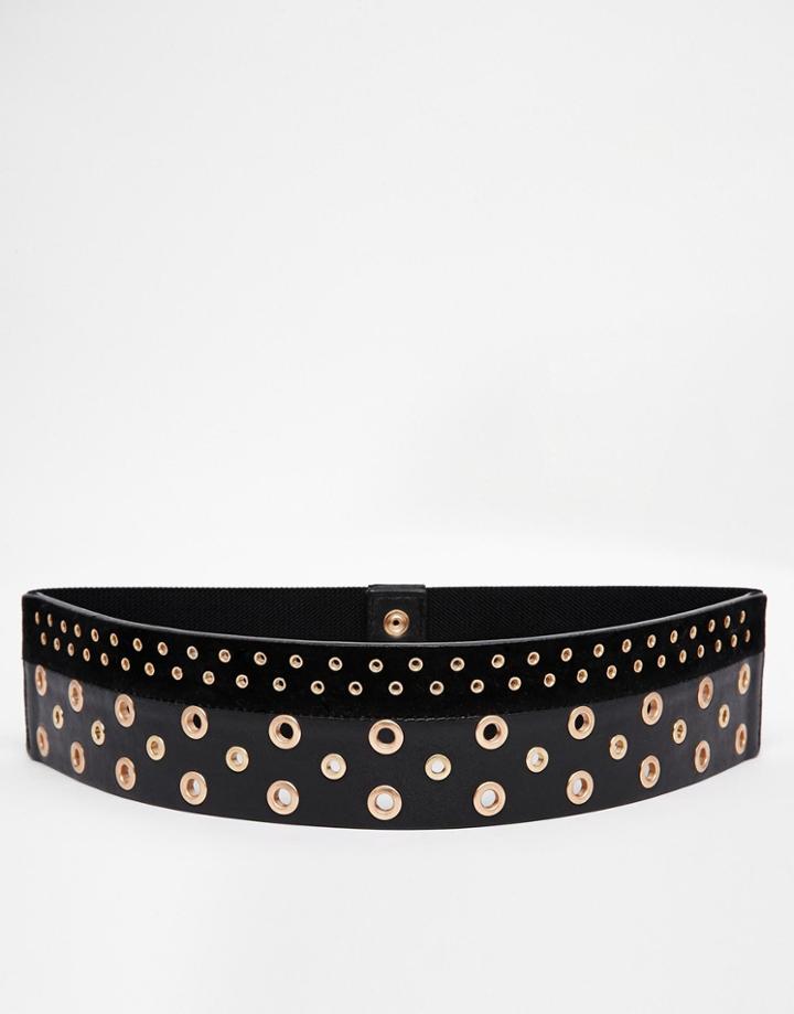 Warehouse Eyelet Elasticated Waist Belt - Black
