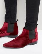 Asos Chelsea Boots In Burgundy Velvet - Red