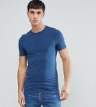 Asos Design Tall Muscle Fit T-shirt With Grandad Neck In Blue - Blue