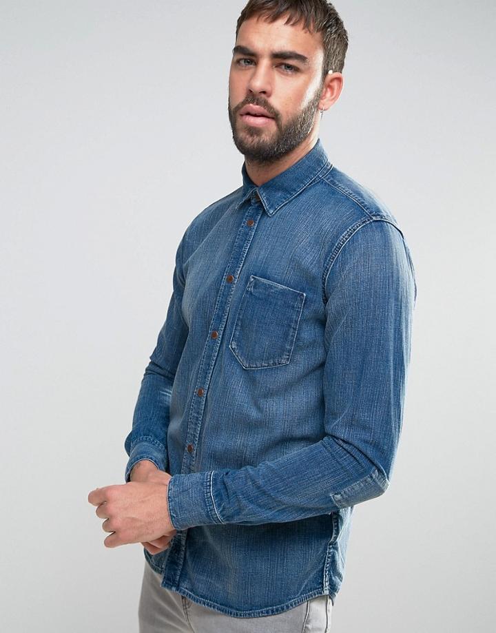 Nudie Jeans Co Henry Long Sleeve One Pocket Denim Shirt - Blue