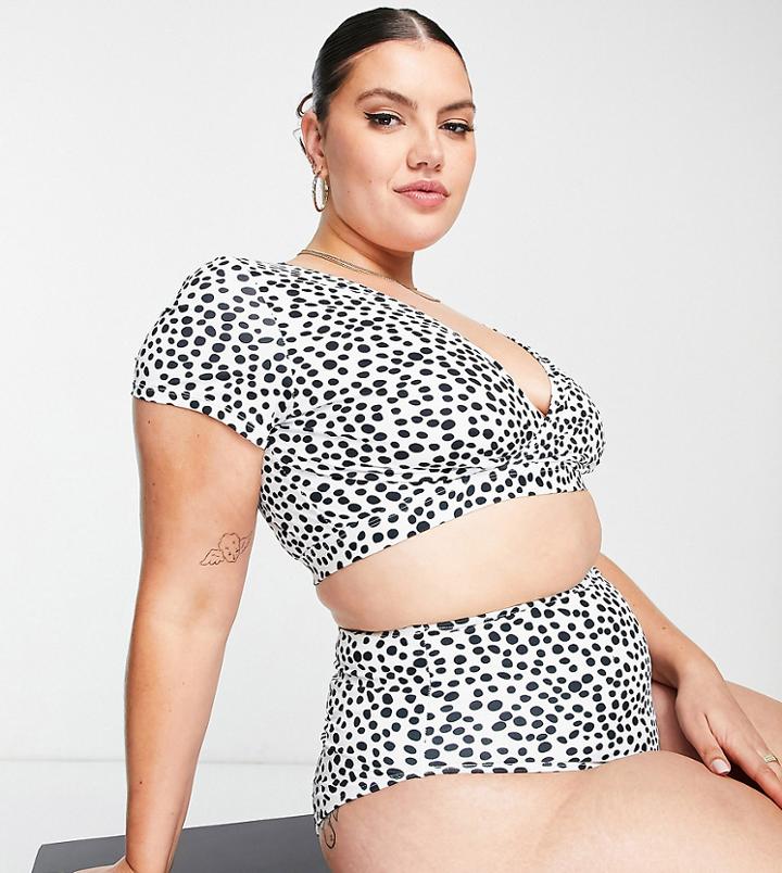 Peek & Beau Curve Exclusive Mix And Match Cross Front Bikini Top In White Polka Dot-multi