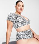 Peek & Beau Curve Exclusive Mix And Match Cross Front Bikini Top In White Polka Dot-multi