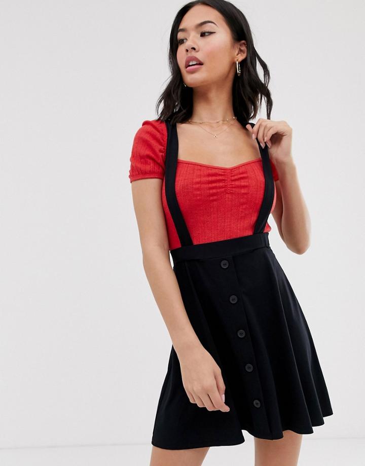 Asos Design Jumper Dress Mini Skirt With Button Front - Black