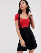Asos Design Jumper Dress Mini Skirt With Button Front - Black