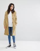 Noisy May Vella Collarless Trench Coat - Tan