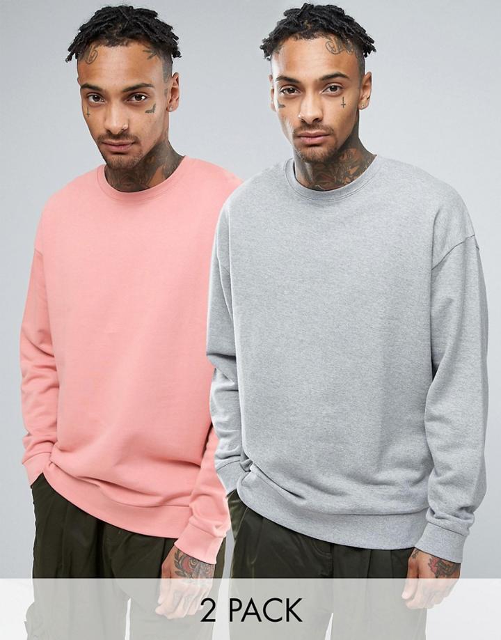 Asos Oversized Sweatshirt 2 Pack Gray Marl/pink Save - Multi