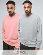 Asos Oversized Sweatshirt 2 Pack Gray Marl/pink Save - Multi