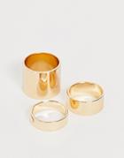 Asos Design Pack Of 3 Rings In Graduating Thickness In Gold Tone