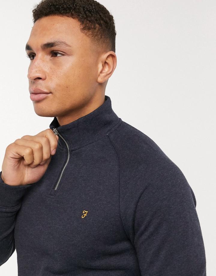 Farah Jim Half Zip Sweat In Navy Marl