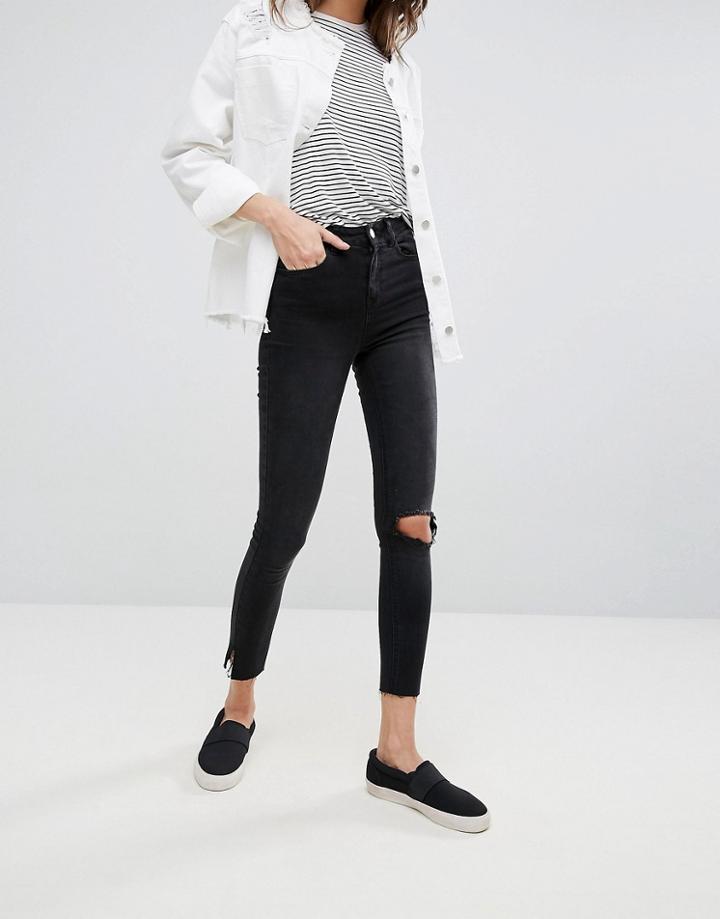Noisy May Lexi Ankle Slit Skinny Jeans - Black