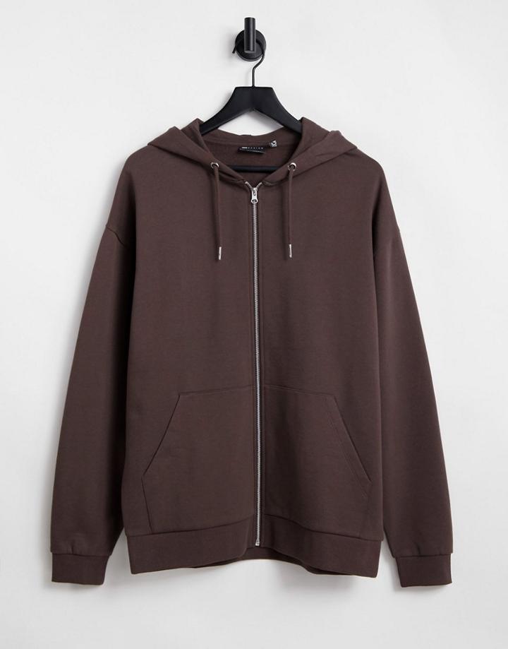Asos Design Oversized Hoodie With Zip In Brown