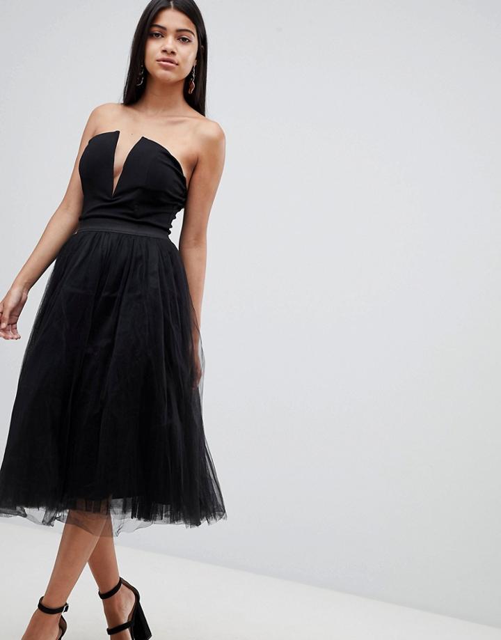 Rare Plunge Midi Tutu Dress - Black