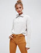 Pull & Bear Zip Front Popcorn Sweater - Multi