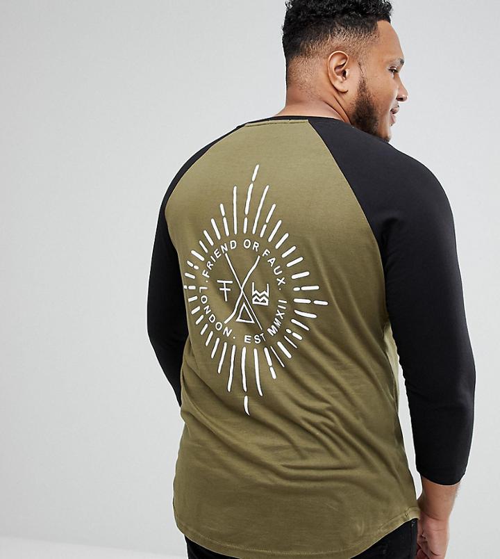 Friend Or Faux Plus Starburst Raglan Sleeve Long Sleeve Top - Green
