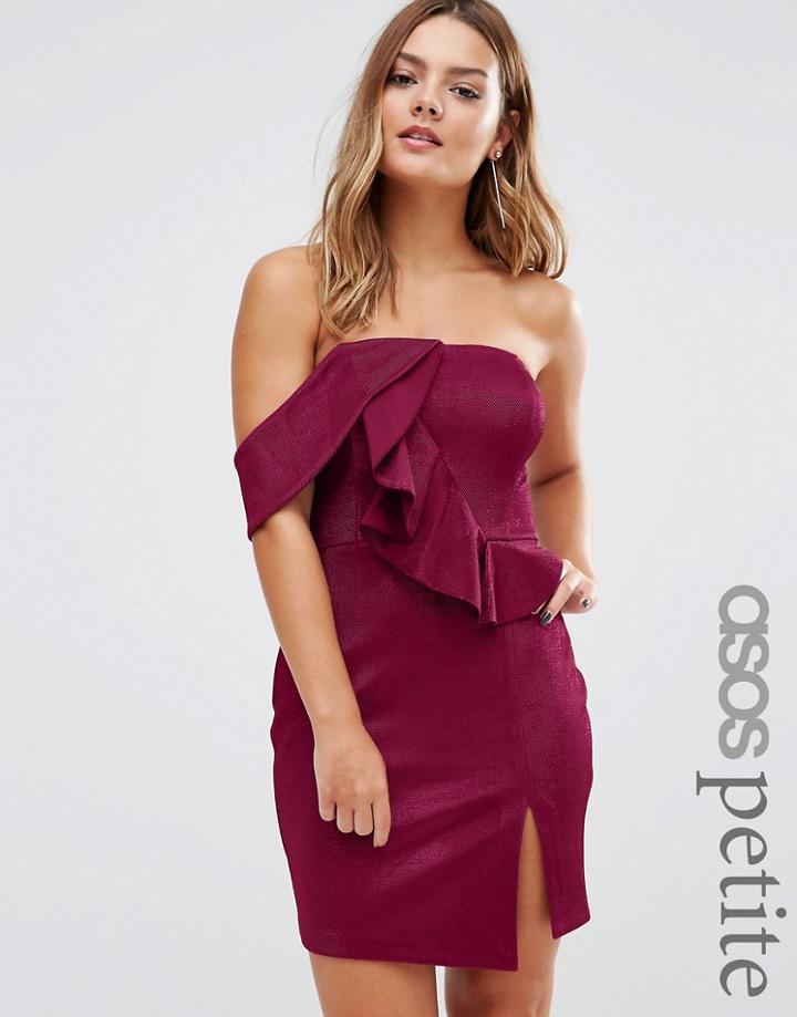 Asos Petite Night One Shoulder Ruffle Metallic Mini Dress - Pink