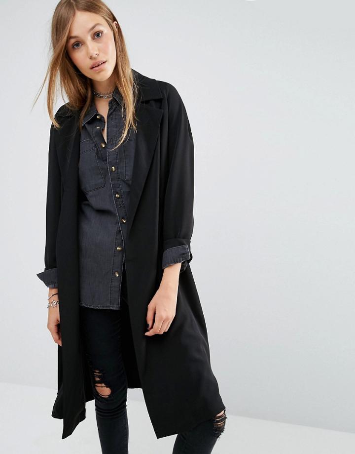 Noisy May Trevor Long Drape Jacket - Black