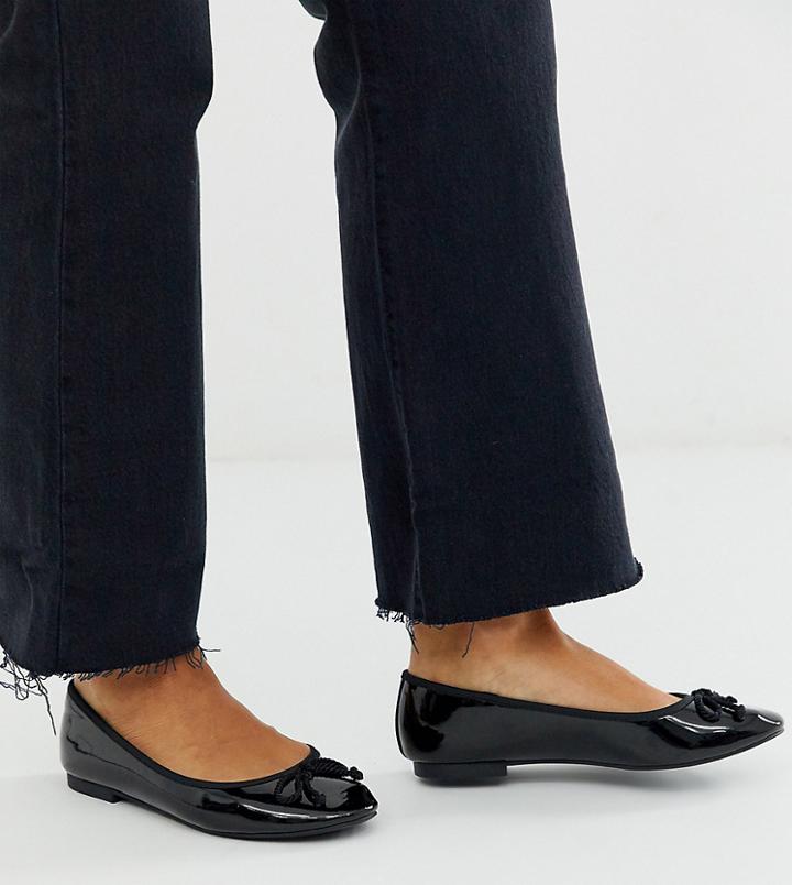 Asos Design Wide Fit Loretta Bow Ballet Flats In Black