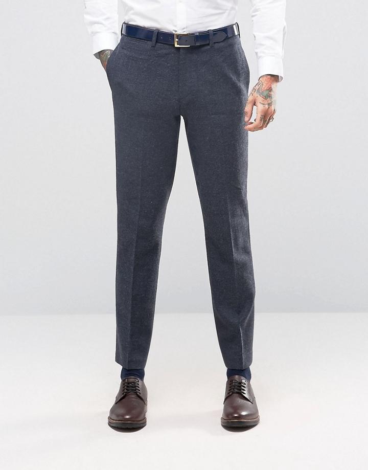 Asos Slim Suit Pants In Navy Herringbone - Navy