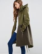 Asos Parka In Mixed Fabric With Quilting - Green