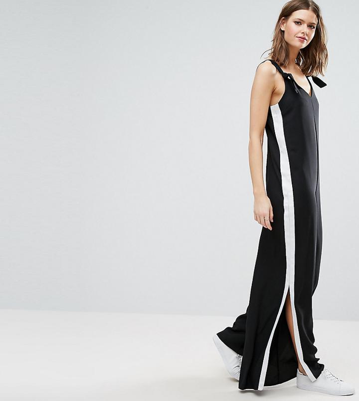 Asos Tall Minimal Wide Leg Jumpsuit With Side Stripe And Splits - Black