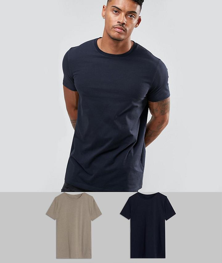 Asos Design Longline T-shirt 2 Pack Save - Multi