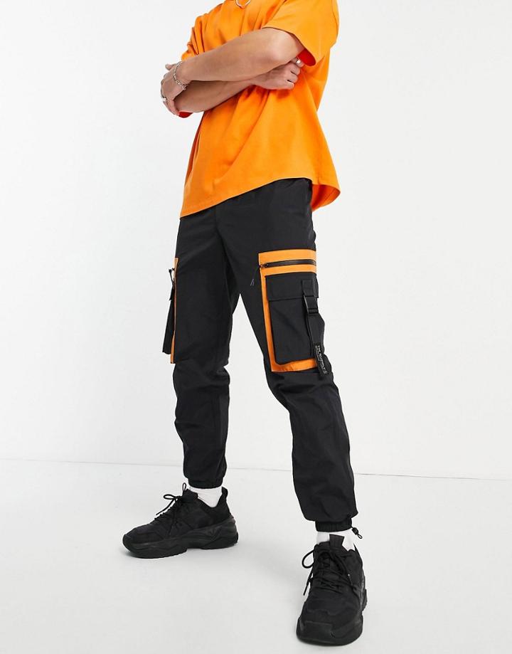 Topman Relaxed Patch Pocket Cargo Pants In Black