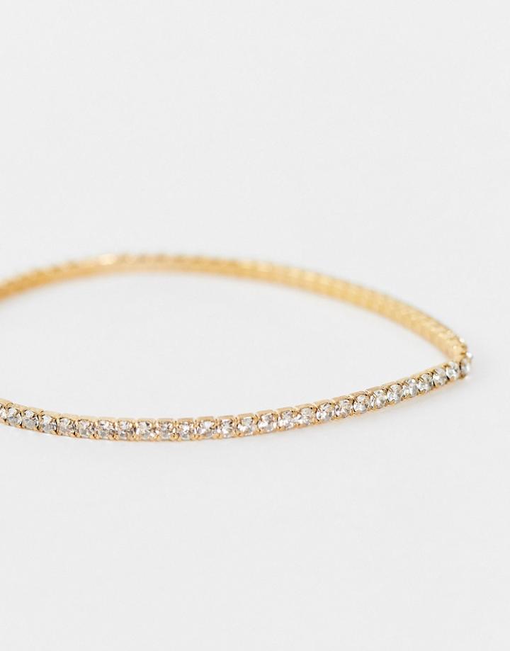 Asos Design Stretch Bracelet With Crystal In Gold Tone