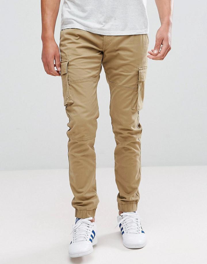 Only & Sons Cargo Pants With Cuffed Hem - Beige